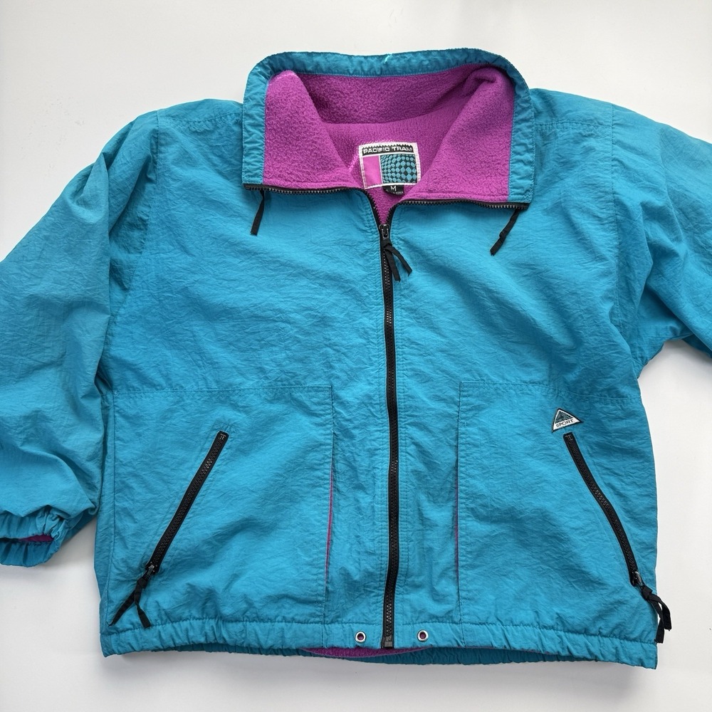 Vtg PACIFIC TRAIL Sport Nylon Fleece Lined Jacket Womens Medium Teal Fuchsia Zip
